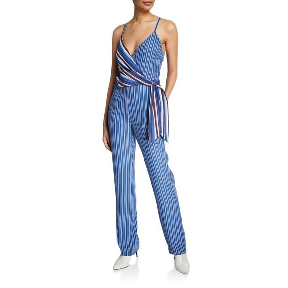 Rag & Bone Womens Spaghetti Strap V Neck Striped Silk Jumpsuit Blue Size 2 - Picture 1 of 10